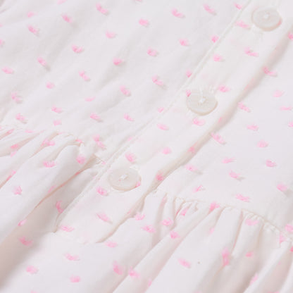 Hand Smocked LINDY Romper pink Swiss dot