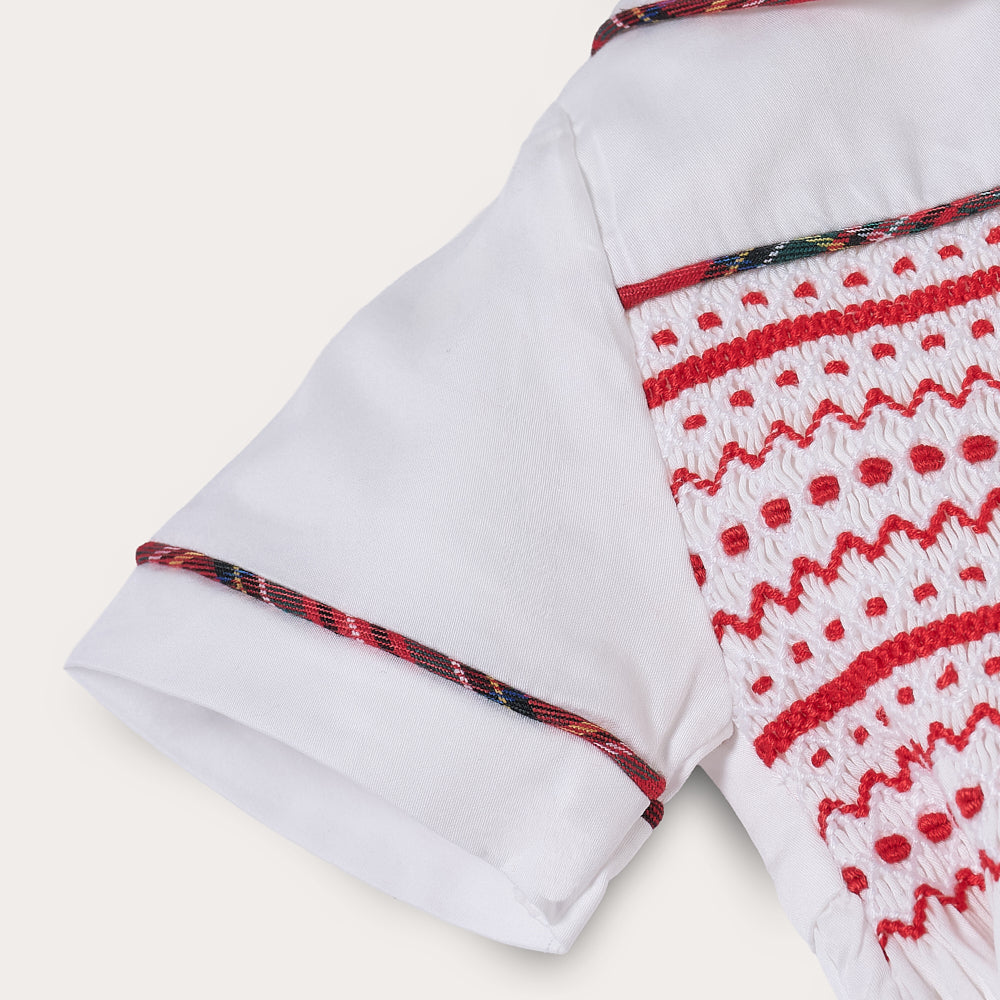 Boy's Hand Smocked Red Tartan Bubble Set