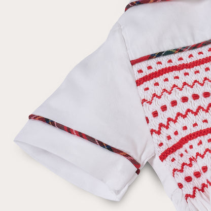 Boy's Hand Smocked Red Tartan Bubble Set