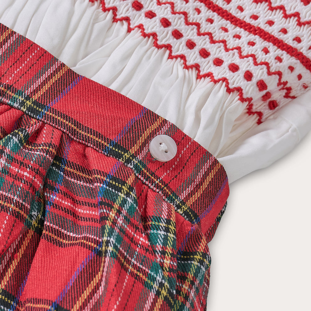 Boy's Hand Smocked Red Tartan Bubble Set