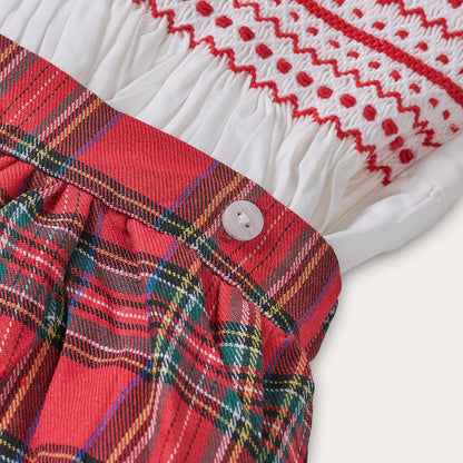 Boy's Hand Smocked Red Tartan Bubble Set