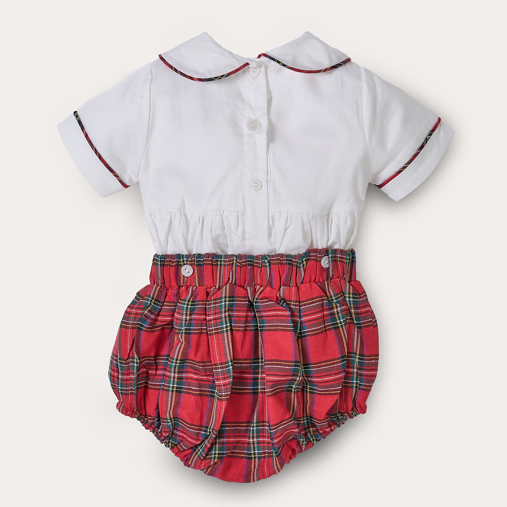 Boy's Hand Smocked Red Tartan Bubble Set