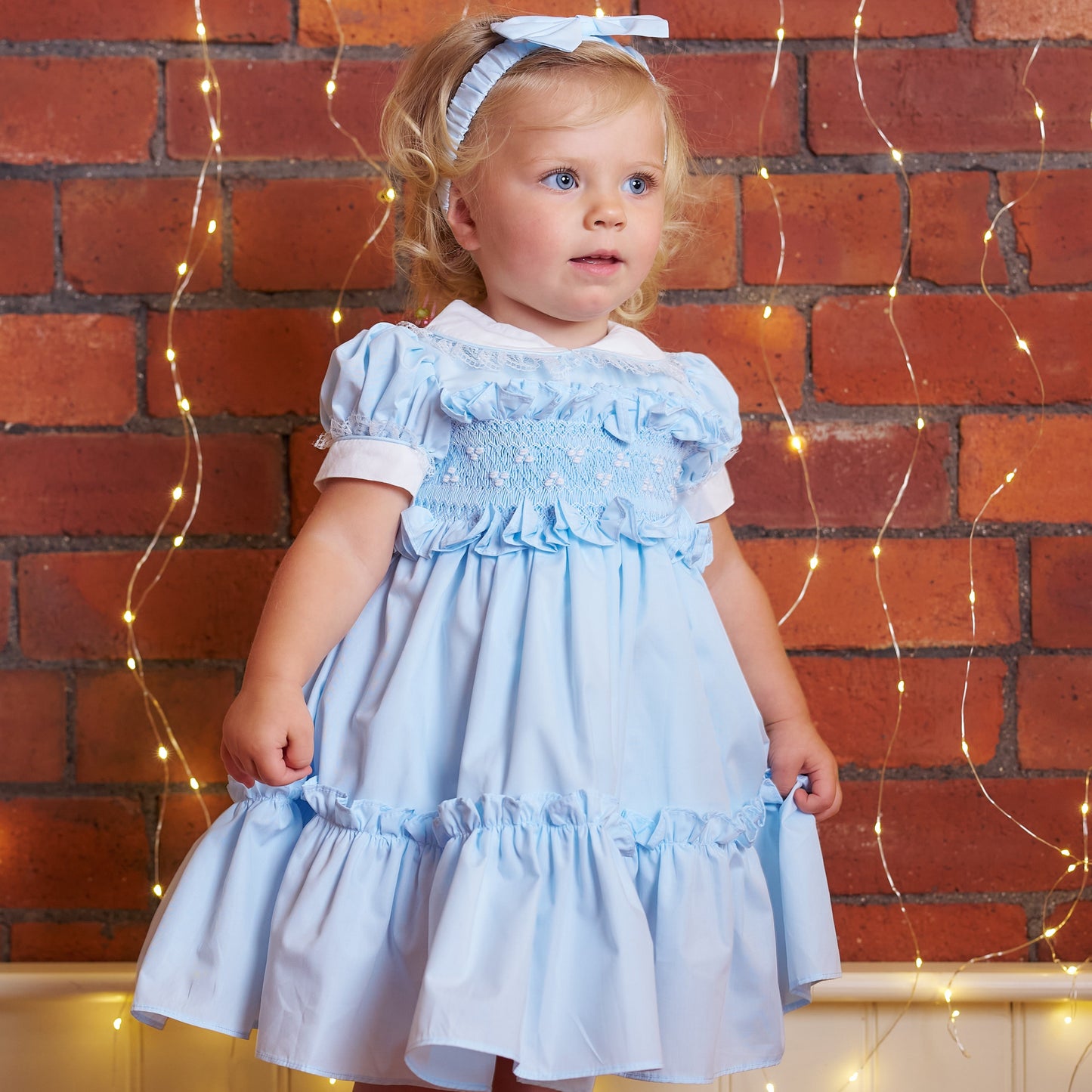 Hand smocked Ellis dress baby blue