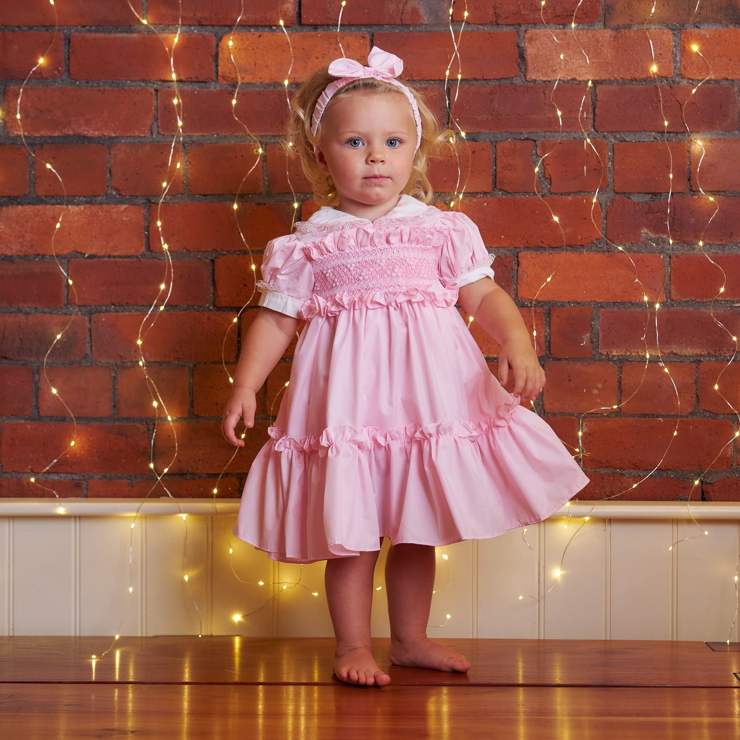 Hand smocked Ellis dress baby pink
