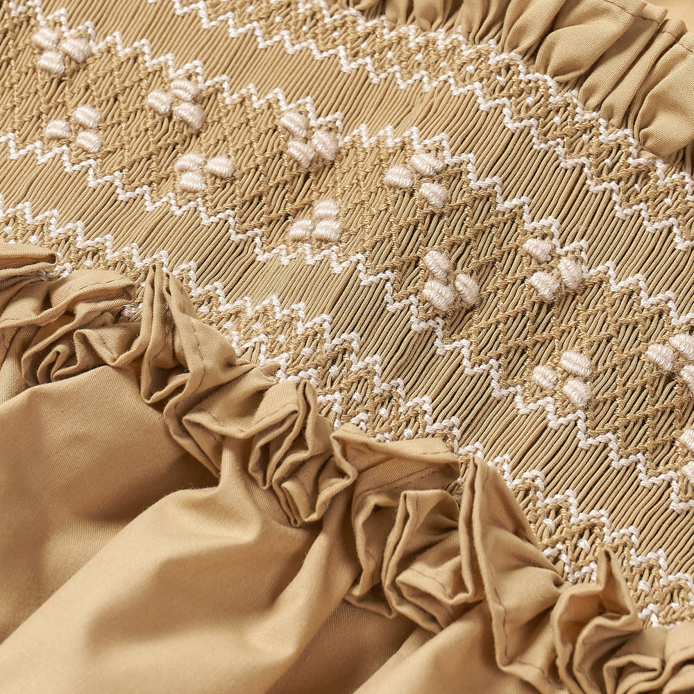 Hand smocked Ellis dress in toffee