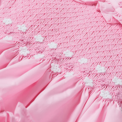 Hand smocked pink Rose dress with headband and pant