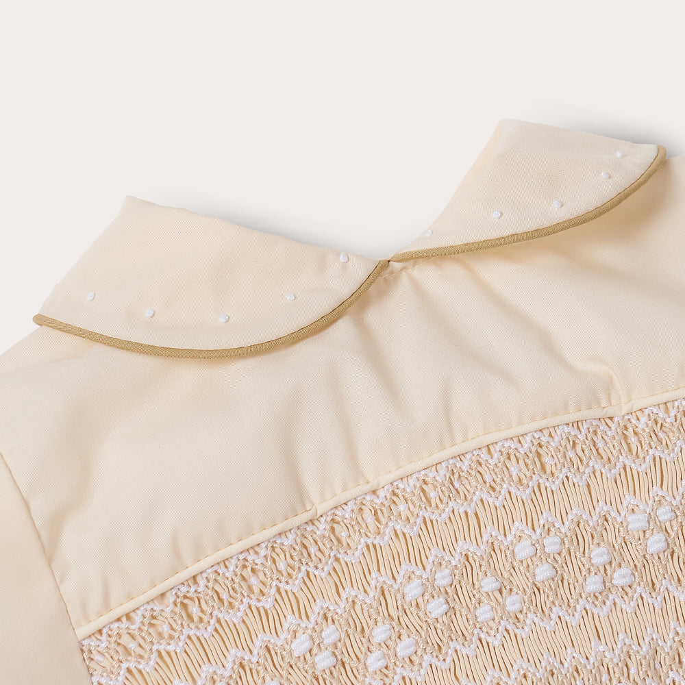 Boy's Hand Smocked butter cream and toffee bubble set