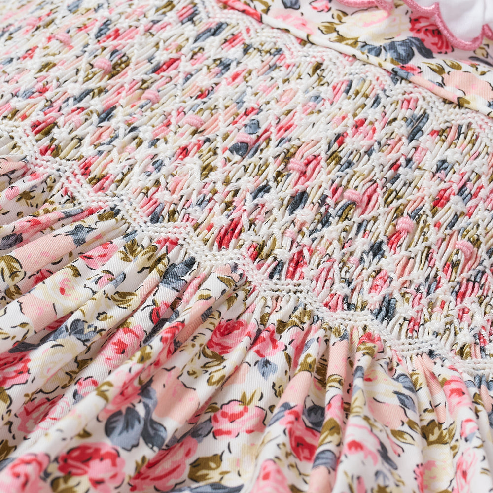 Hand smocked pink Flora dress with head band