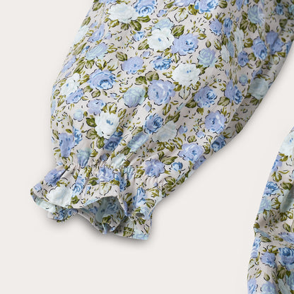 Hand smocked blue Flora dress with head band