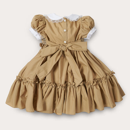Hand smocked Ellis dress in toffee