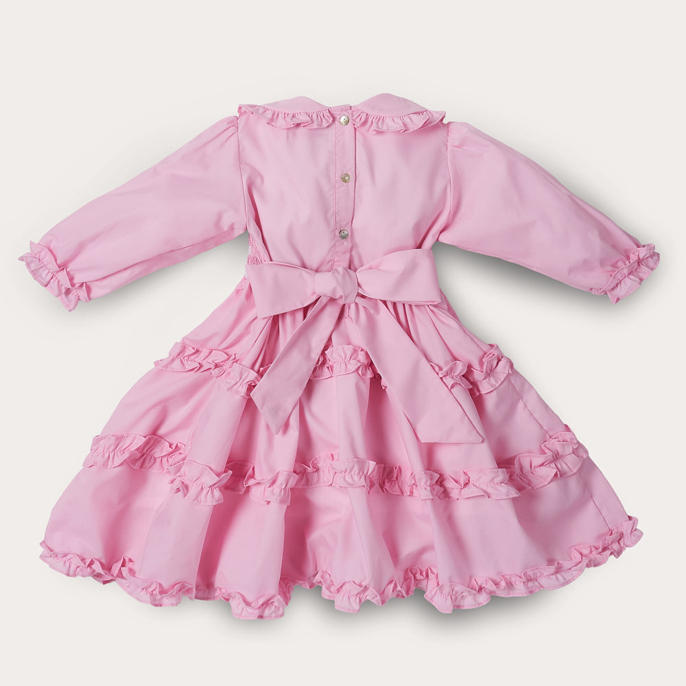 Hand smocked pink Rose dress with headband and pant