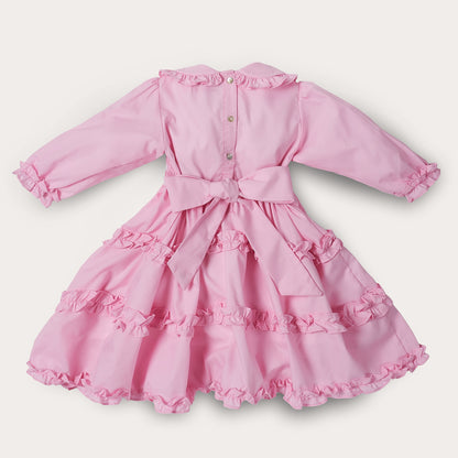 Hand smocked pink Rose dress with headband and pant