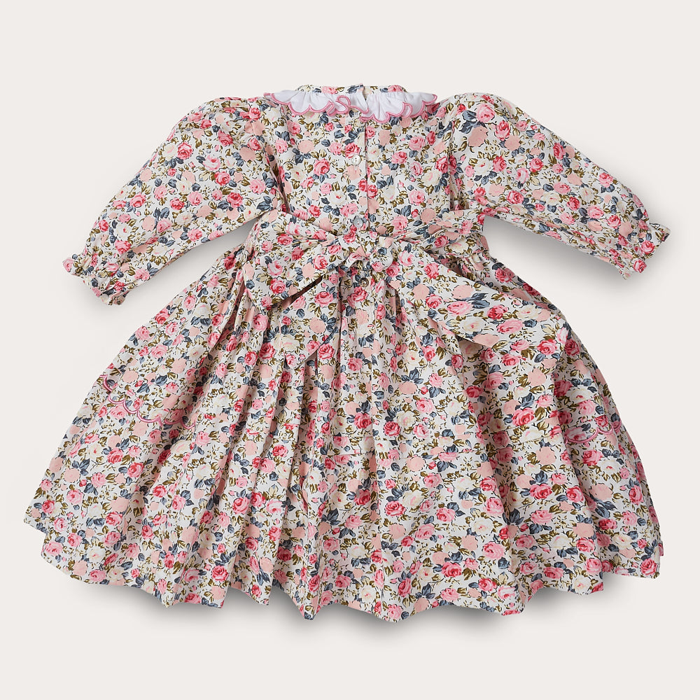 Hand smocked pink Flora dress with head band