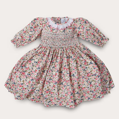 Hand smocked pink Flora dress with head band