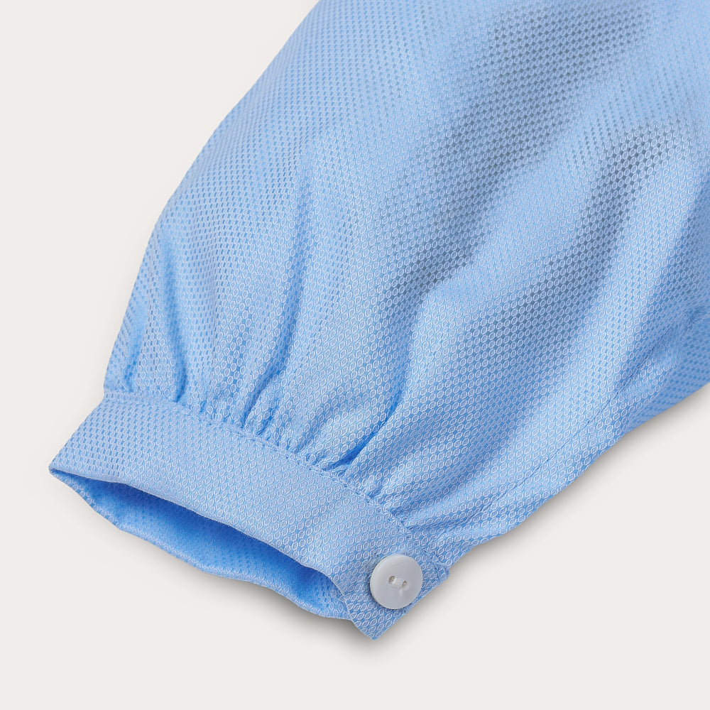 Hand smocked blue Fifi dress with pant and bows