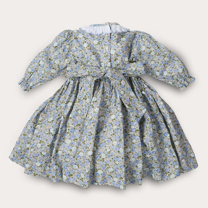 Hand smocked blue Flora dress with head band