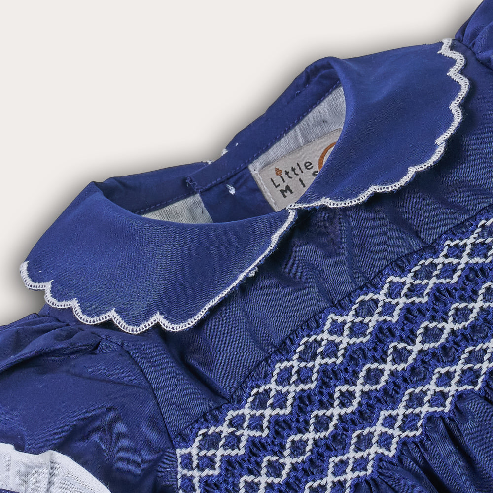 Hand Smocked Talia romper Navy Blue