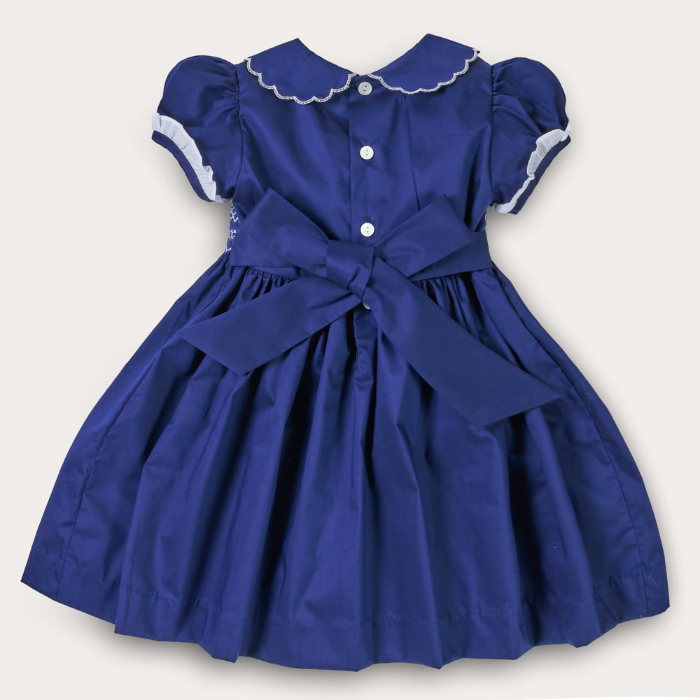 Hand smocked Talia dress Navy Blue
