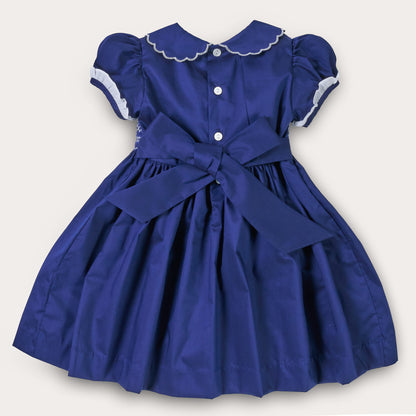Hand smocked Talia dress Navy Blue