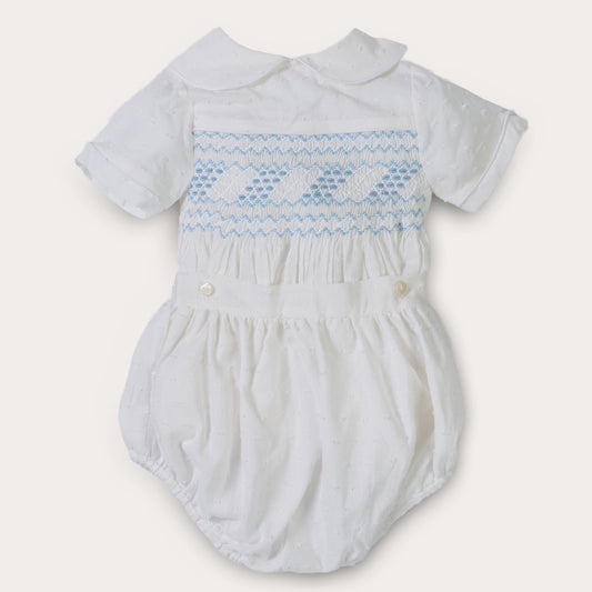 Baby boys white Swiss dot bubble set