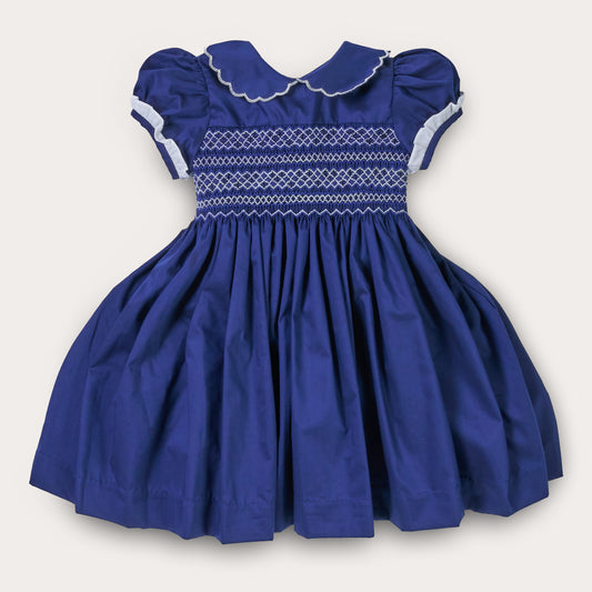 Hand smocked Talia dress Navy Blue