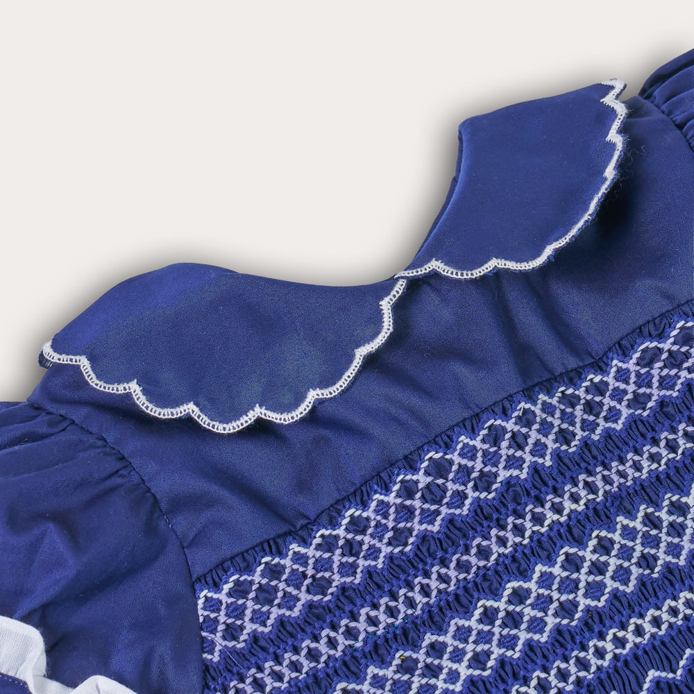 Hand smocked Talia dress Navy Blue