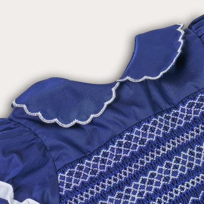 Hand smocked Talia dress Navy Blue