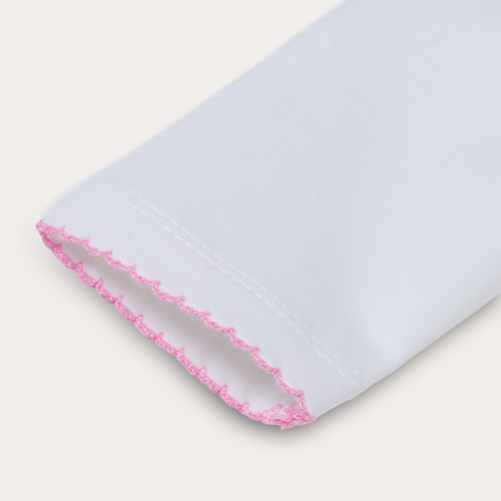 Hand Smocked White Baby Grow With Pink Hand Smocking