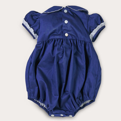 Hand Smocked Talia romper Navy Blue