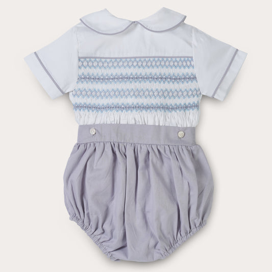 Boy's Hand Smocked Grey Bubble Set