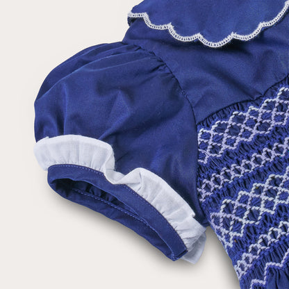 Hand smocked Talia dress Navy Blue