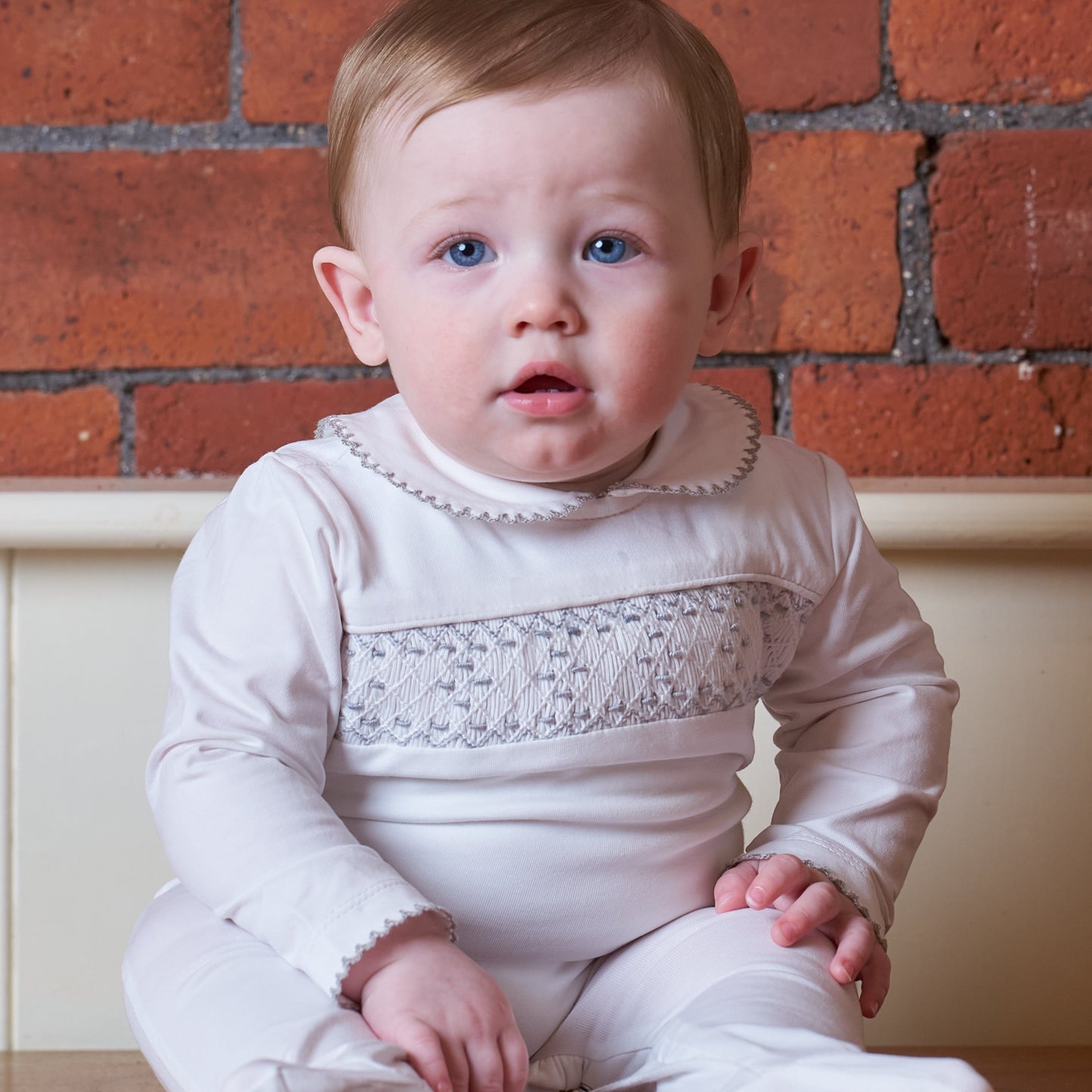 Hand Smocked Cotton Babygrow With Grey Details