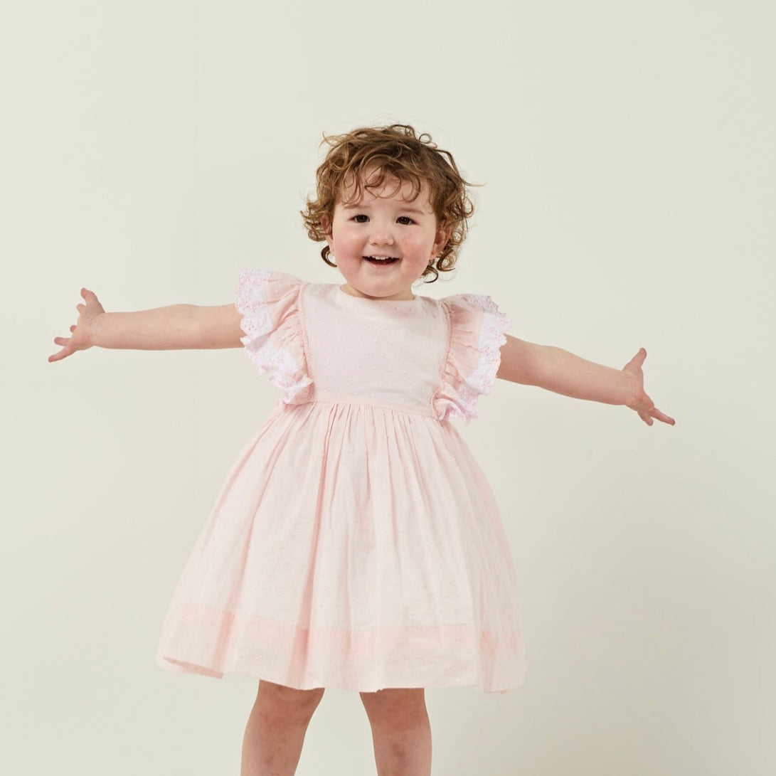 Peach Plumeti Frill Dress