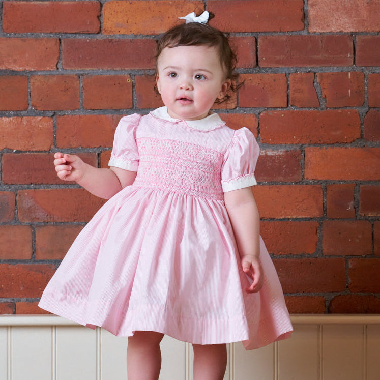 Hand Smocked Clara Dress Pink Stripe