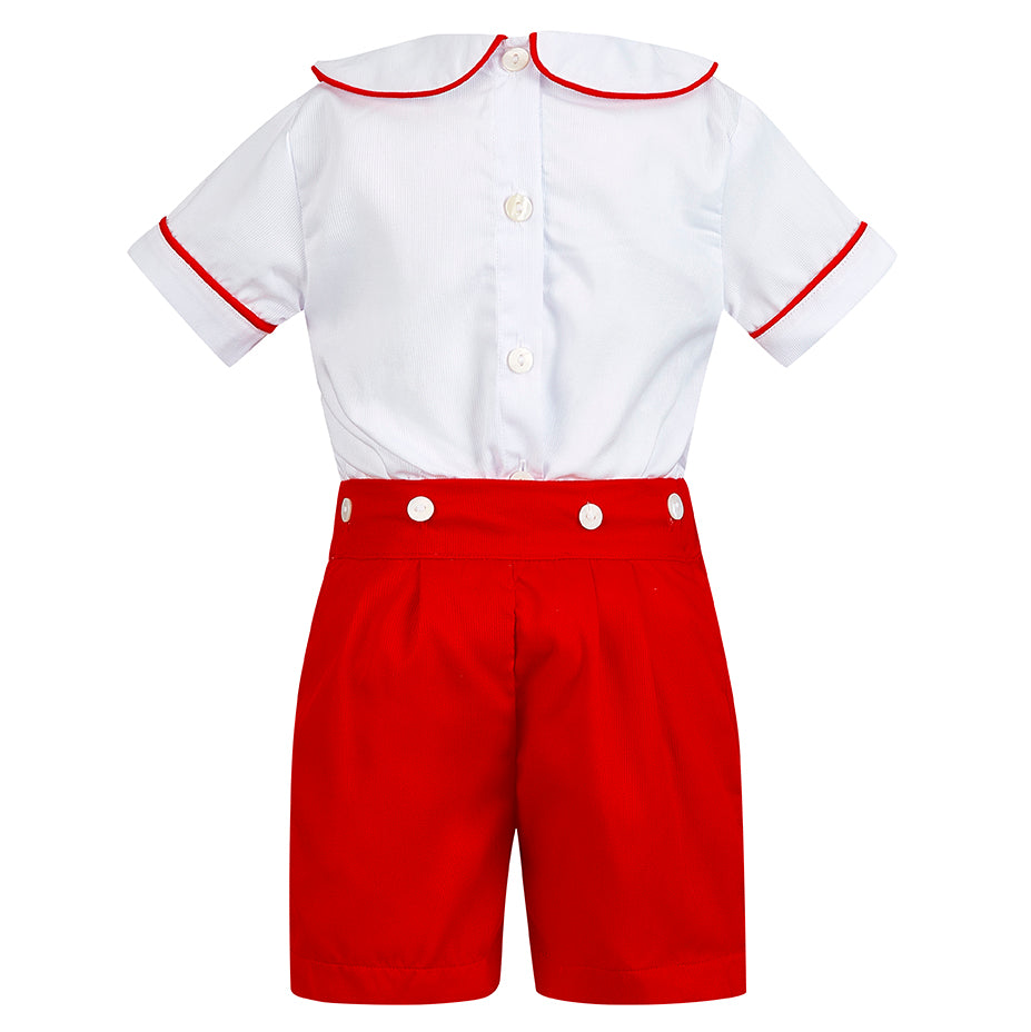 Boy's Hand Smocked Red Short Set