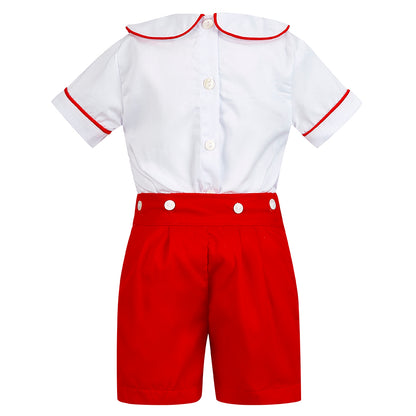 Boy's Hand Smocked Red Short Set