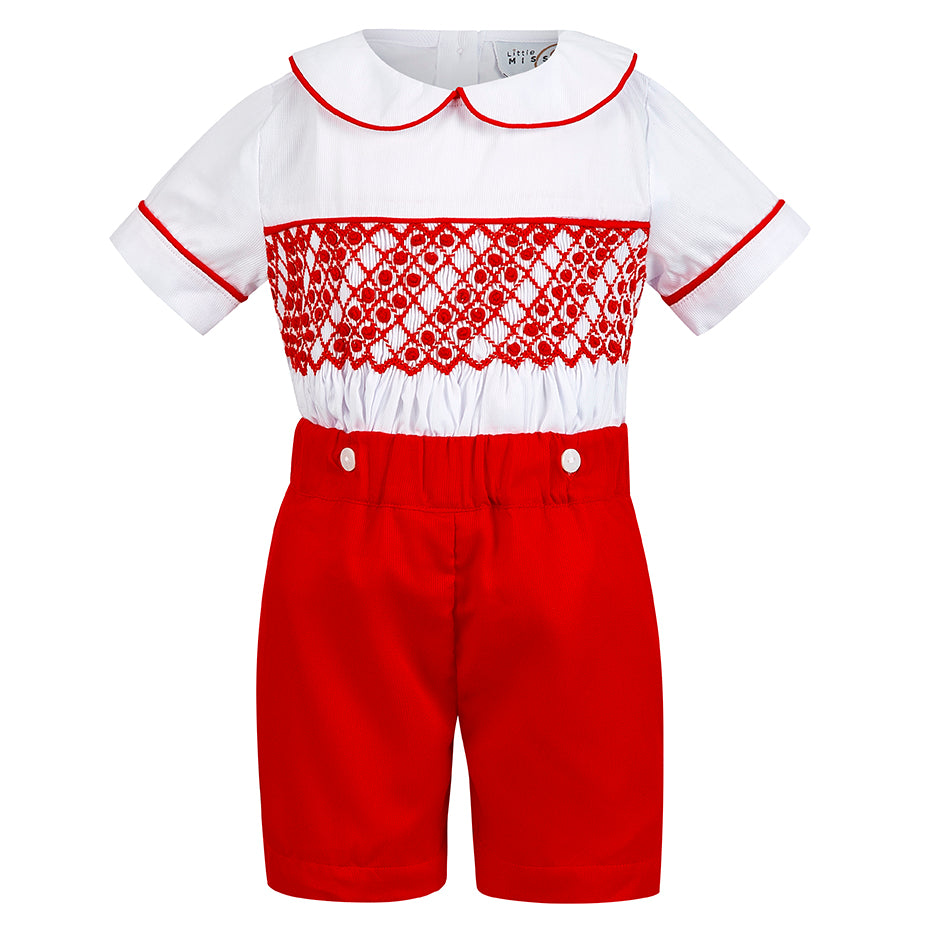 Boy's Hand Smocked Red Short Set