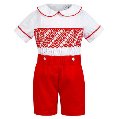 Boy's Hand Smocked Red Short Set