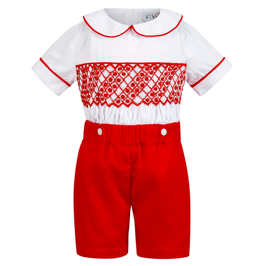 Boy's Hand Smocked Red Short Set