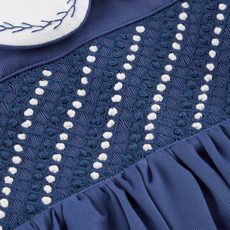 Hand smocked CLAIRE dress navy blue