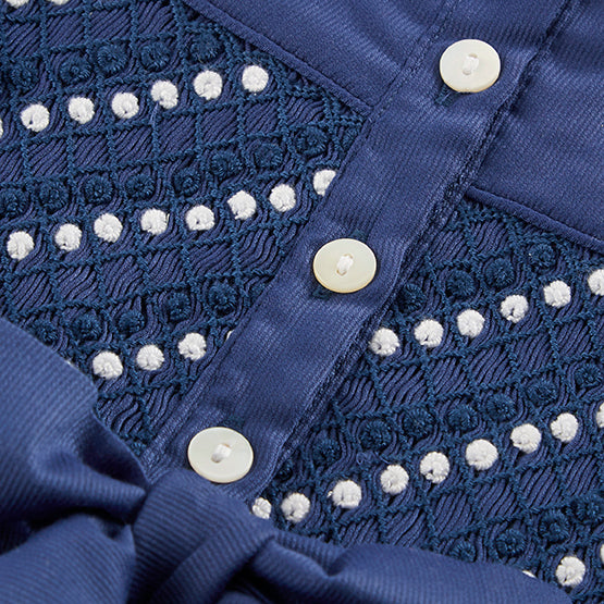 Hand smocked CLAIRE dress navy blue