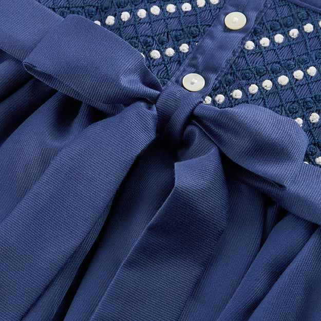 Hand smocked CLAIRE dress navy blue