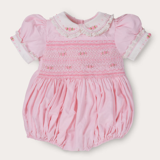 Amelia Hand Smocked Romper – Pink