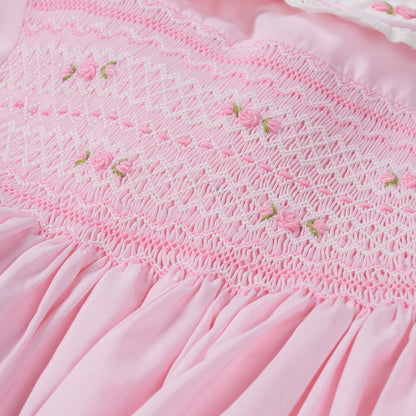 Amelia Hand Smocked Romper – Pink