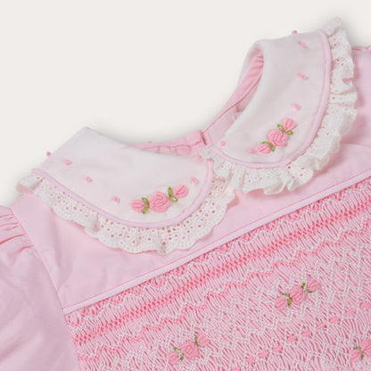 Amelia Hand Smocked Romper – Pink