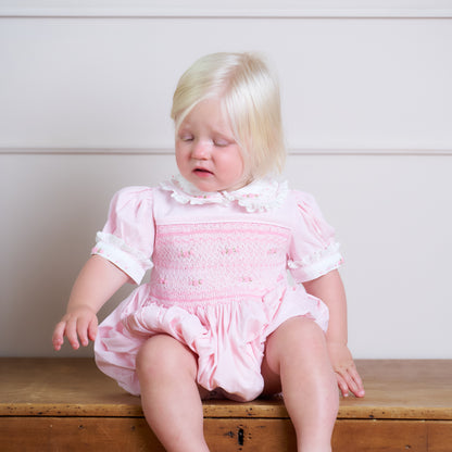 Amelia Hand Smocked Romper – Pink