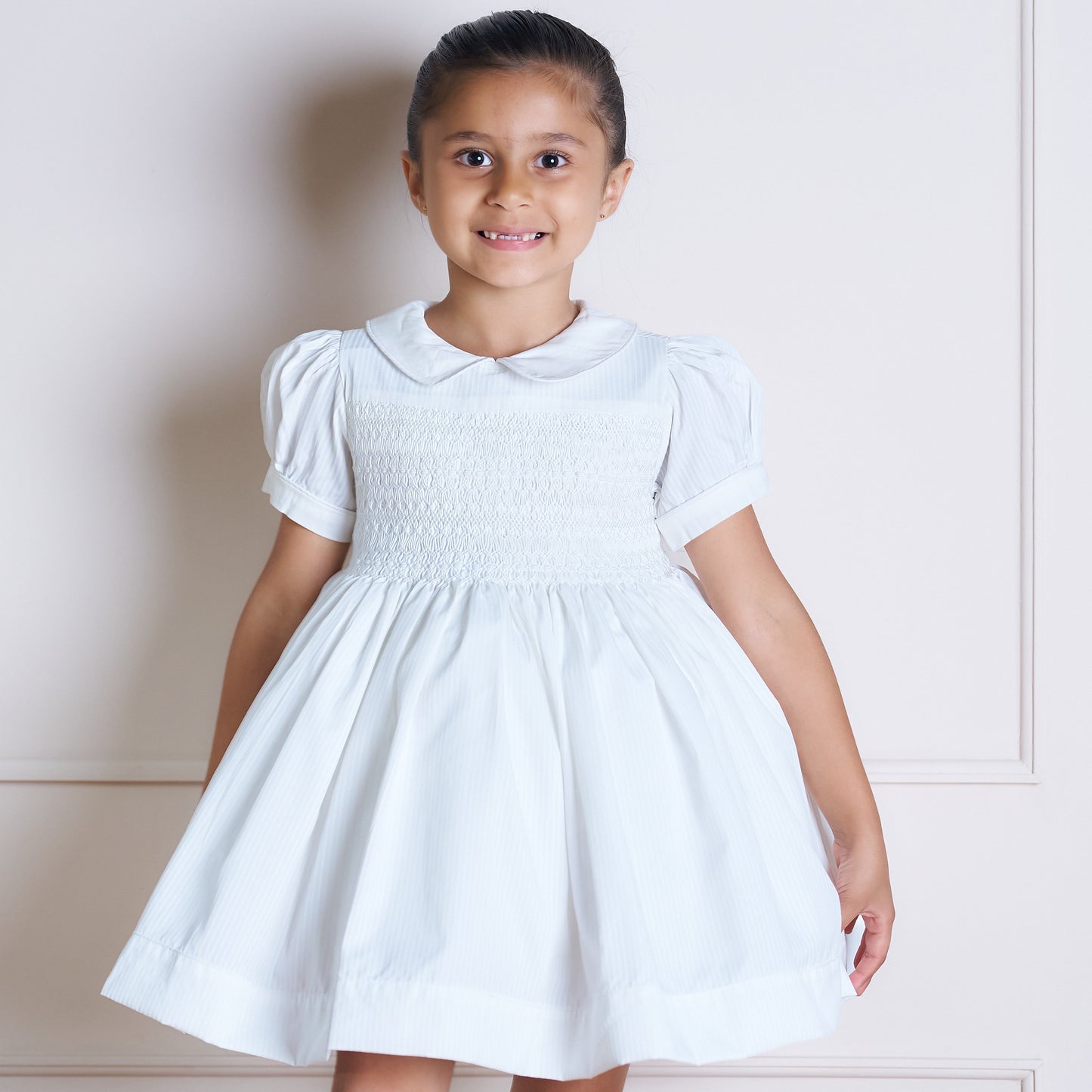 Hand Smocked White Lux Dress