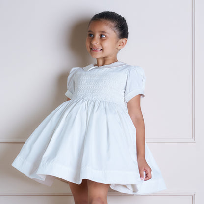 Hand Smocked White Lux Dress