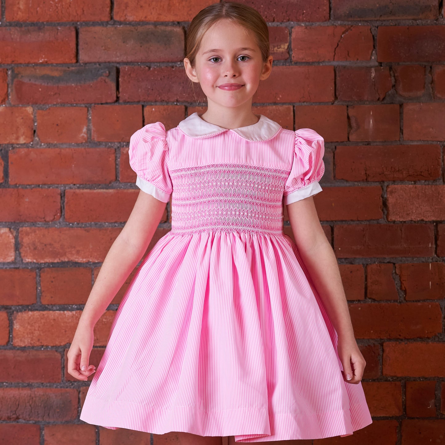 Hand smocked BETTY dress pink stripe