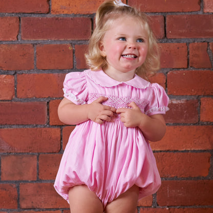Hand Smocked Talia Romper Candy Pink